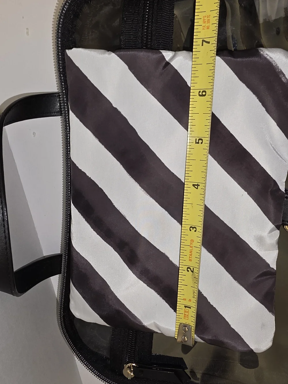 Victoria's Secret Black and White Striped Cosmetic Case with Gold Logo